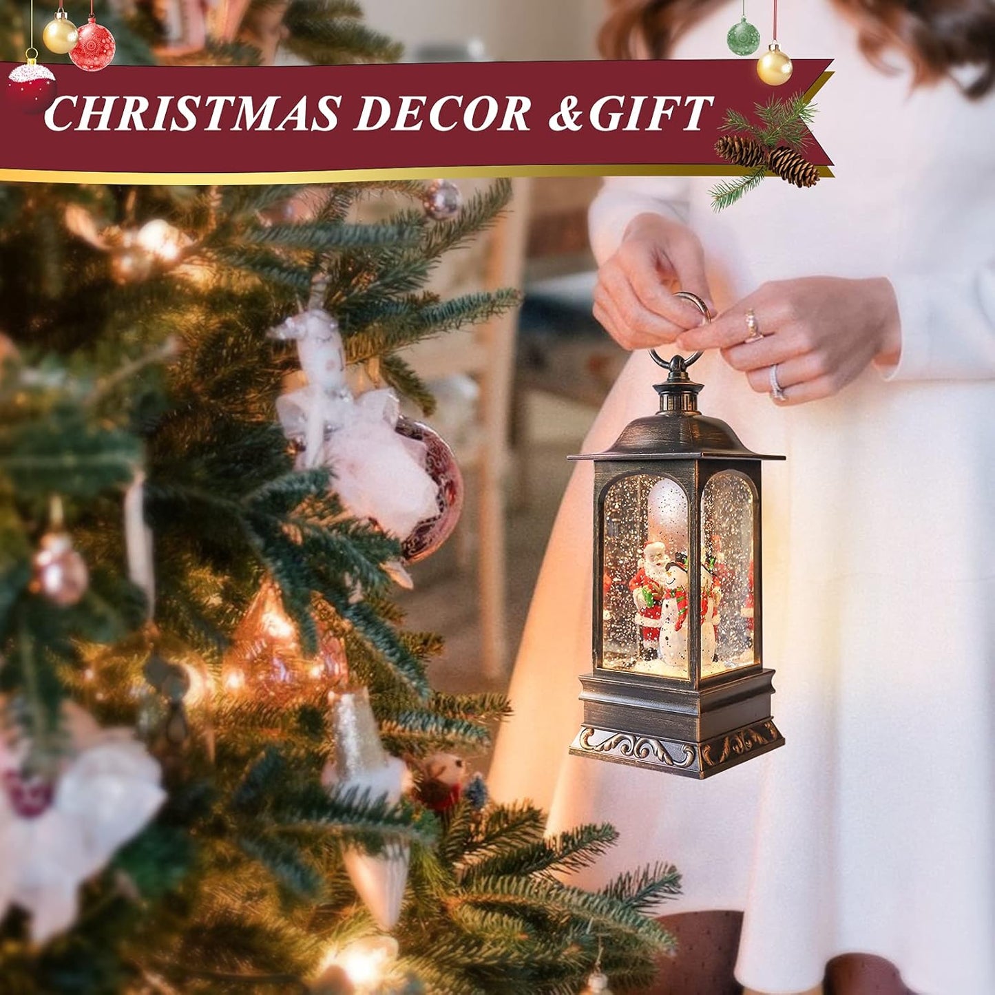 Christmas Lantern Snow Globe Christmas Snowglobe Christmas Snow Globes Christmas Lantern Glitter Swirling Lighted Lantern Santa Snowman 6H Timer USB 3 AA Battery Operated Snowglobe Decor Gifts