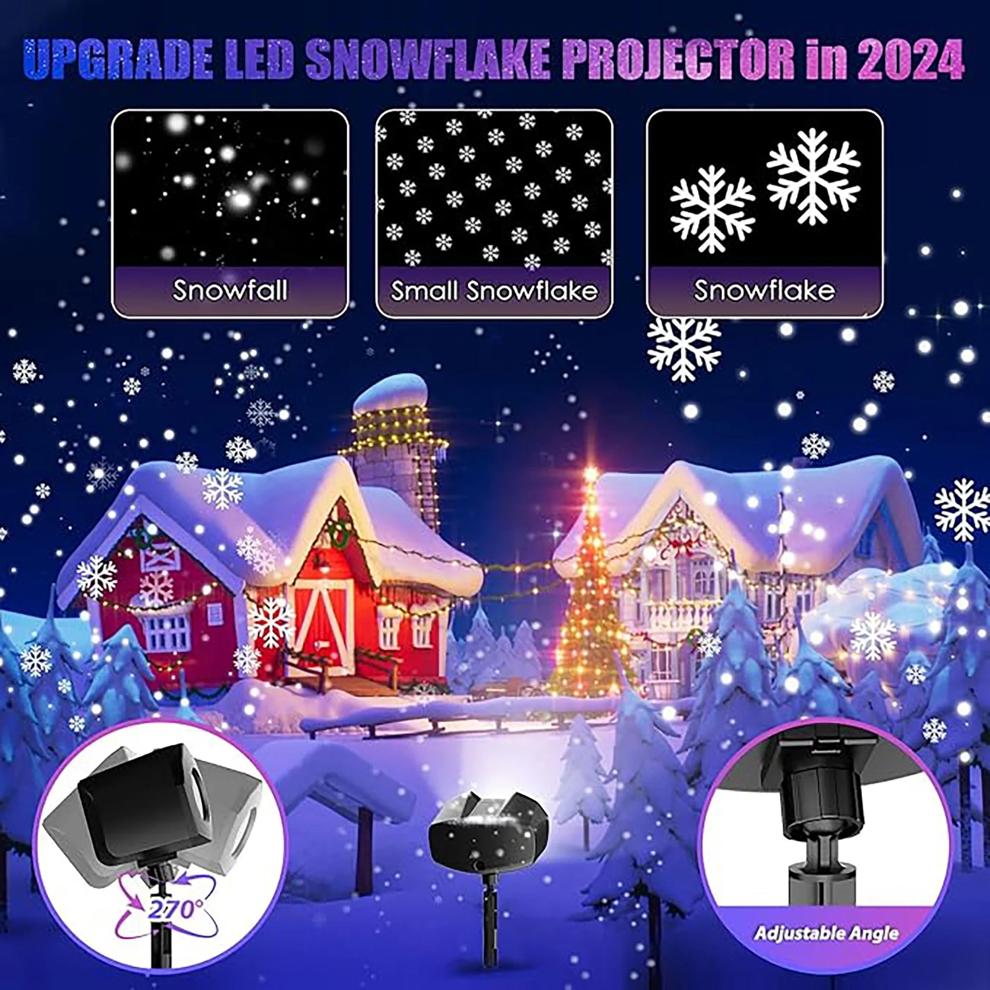 Snowflake Projector Lights,  Christmas Snow Night Projection Lamp, IP65 Waterproof Outdoor LED Snow Spotlight for Halloween Holiday Party Home Decor Garden Light Projector, with Remote Control