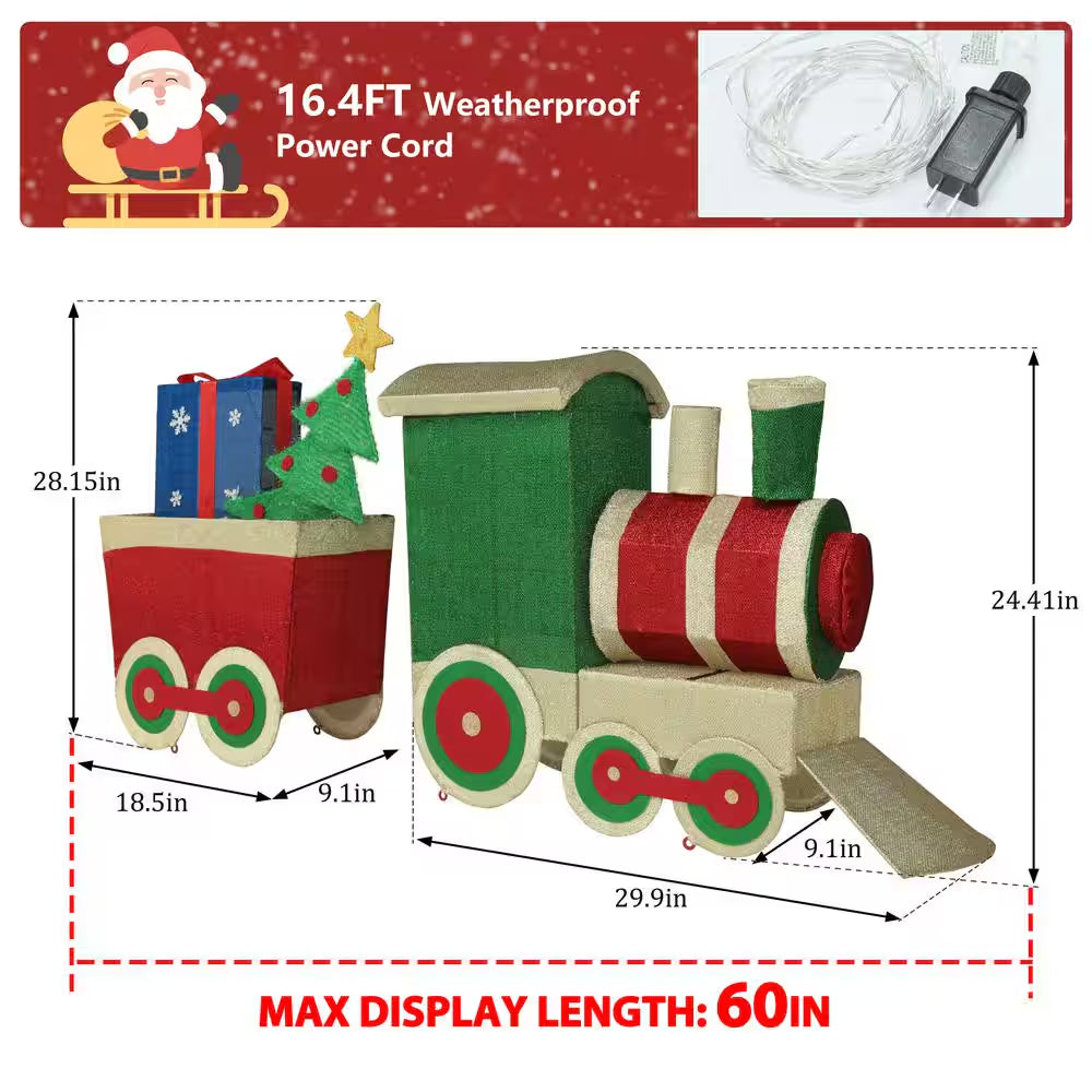 5 Ft. Train Set Outdoor Holiday Yard Decoration Warm White LED with Christmas Tree and Gift Box