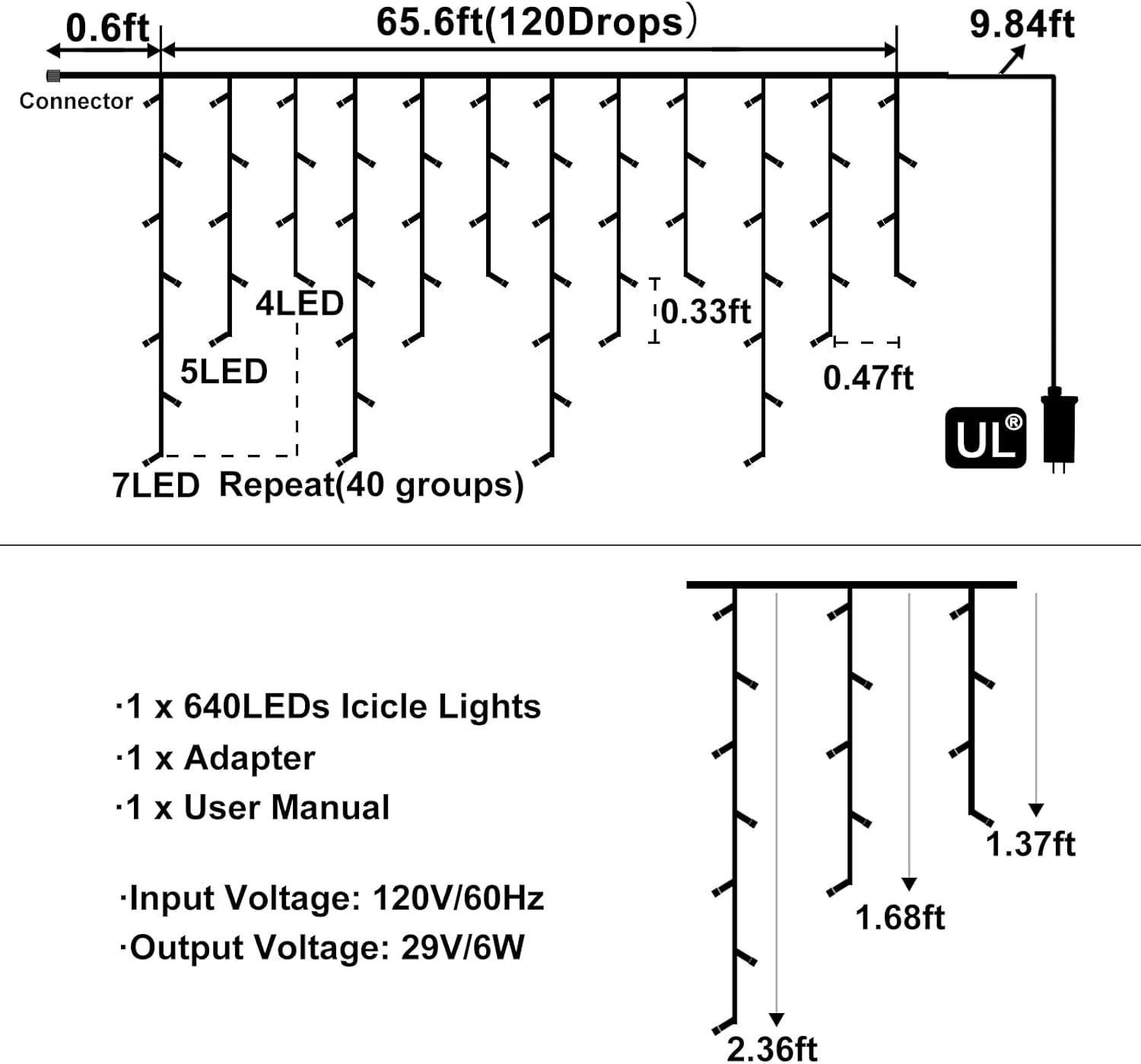 White Christmas Lights Outdoor, 66Ft 640 LED Icicle Lights for outside House with Connectable Clear Wire 8 Modes Timer, Plug in Waterproof for Home Holiday Eaves Yard Roof Party Room Indoor Decoration