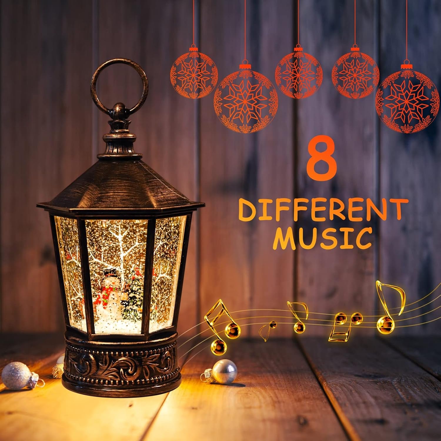 Christmas Snow Globe Lantern-Water Lantern with Music and Christmas Snowman-Usb or Battery-Powered Christmas Lanterns, Rotating Flashing Lanterns, Christma Decorations(Snowman)