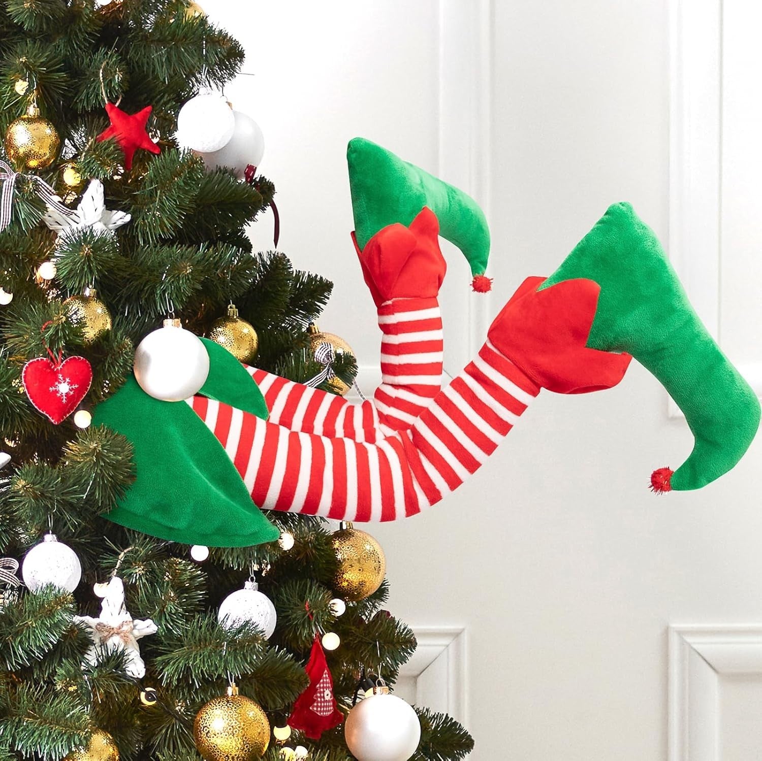 23” Christmas Elf Stuffed Legs Stuck Tree Topper Decorations -Xmas Holiday In...