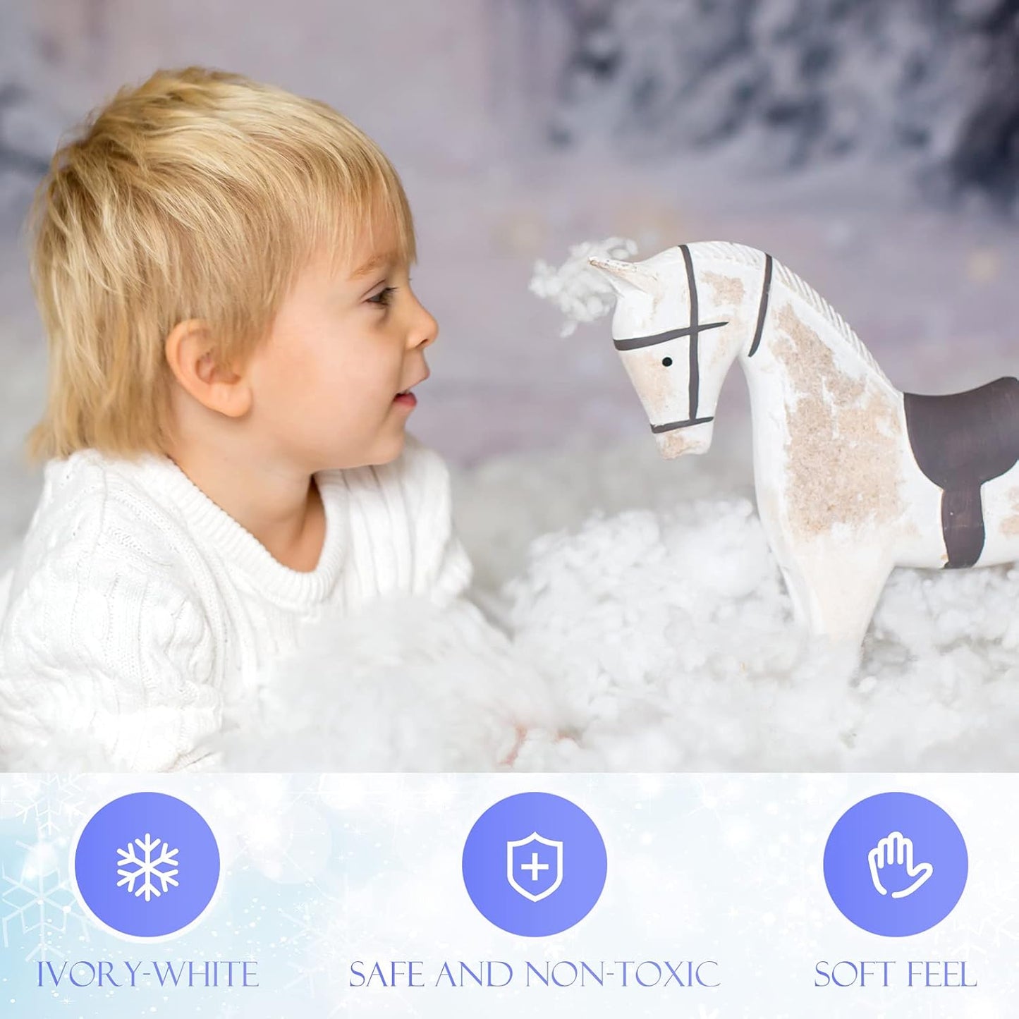 7 Oz Fake Snow 200 G per Bag Artificial Fake Cotton Christmas White Cloud Faux Fluffy Snow Indoor Soft for Winter Christmas Tree Mantle Village Nativity Scene