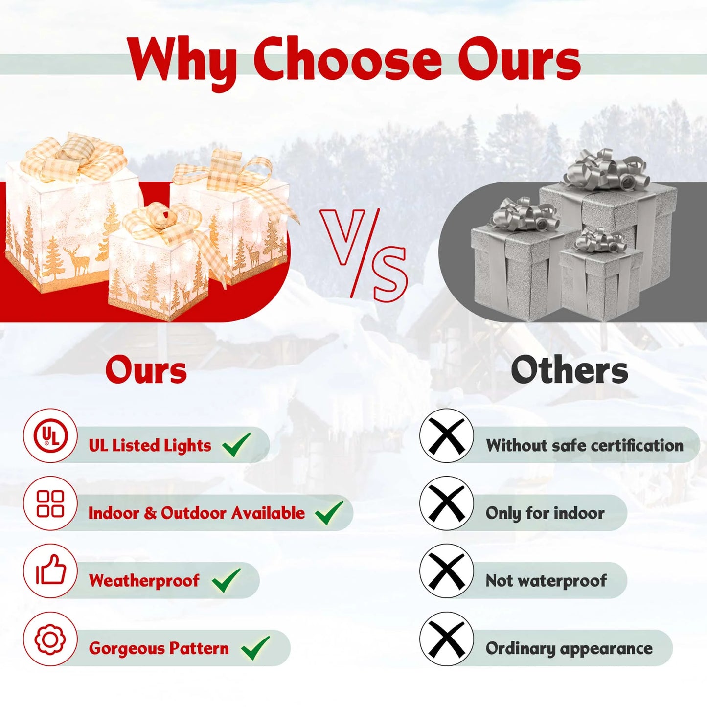 Set of 3 Pre-Lit Christmas Gift Boxes Lighted Present Decoration with 100 Lights