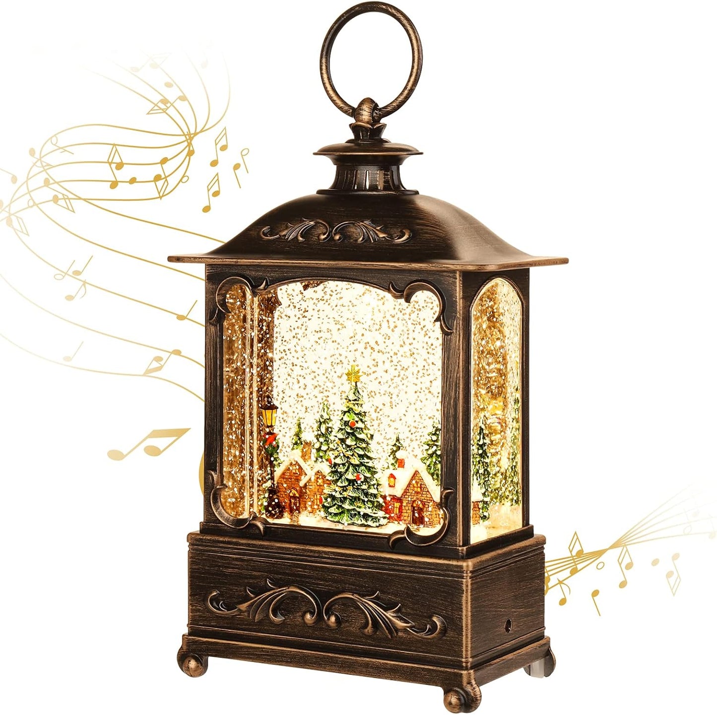 Christmas Lantern, Lit Christmas Snow Globe Lantern-With USB+ Music Christmas Water Lantern Snow Globe Portable Creative Cute Christmas Decorations and Charming Gifts(Forest House