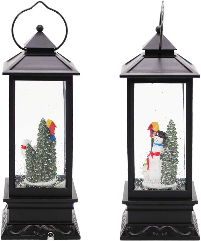 Lighted Musical Snow Globe Lantern with 6 Hour Timer, 12 Inches USB Powered and Battery Operated Spinning Water and Swirling Glitter Christmas Snow Globe Lantern Gifts(New Snowman)