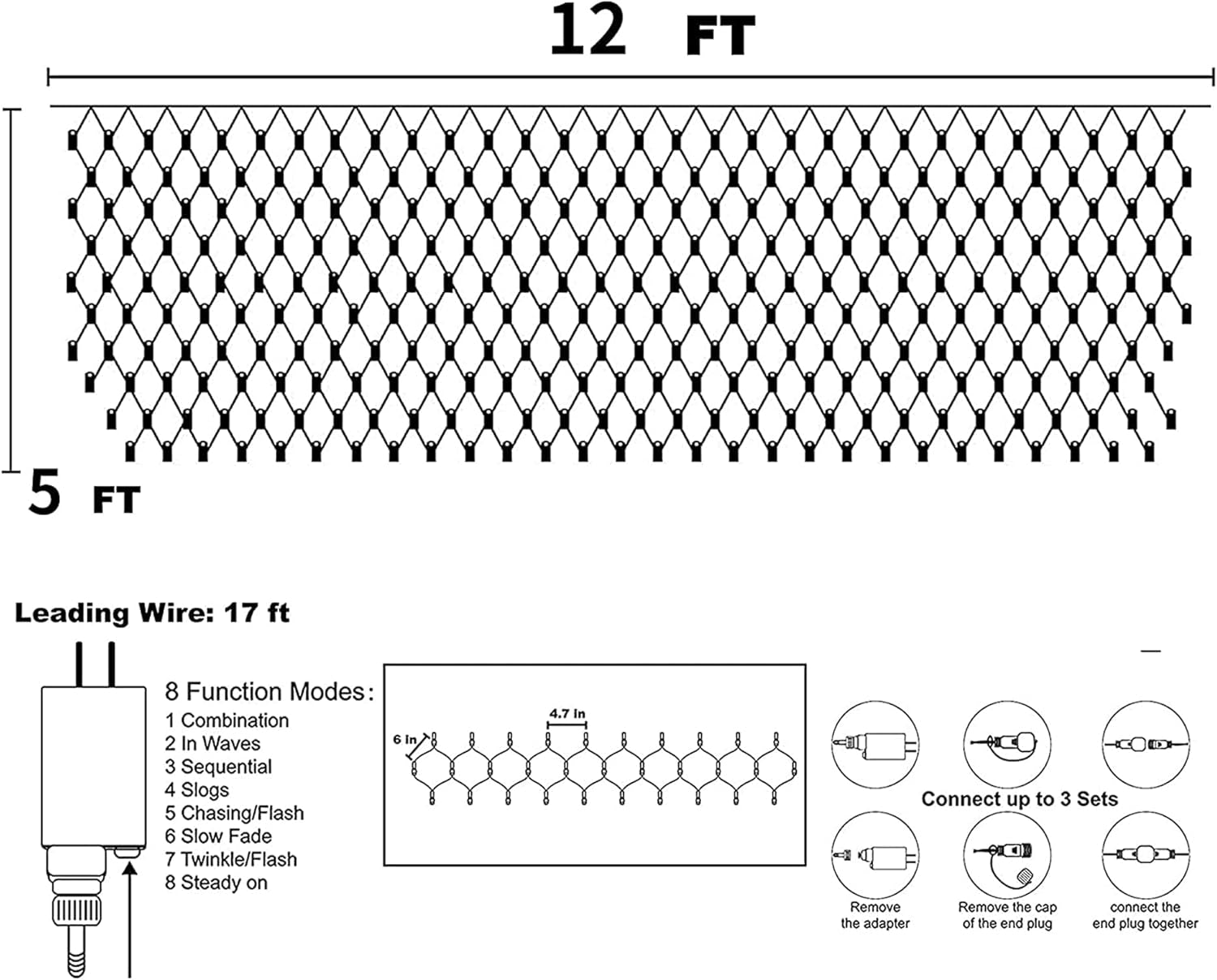 Christmas 360 LED Net Lights, 12 FT X 5FT Christams Outdoor String Lights 8 Modes Waterproof Connectable Xmas Decorations for Indoor Bushes Garden Party Holiday Decor (Warm White)