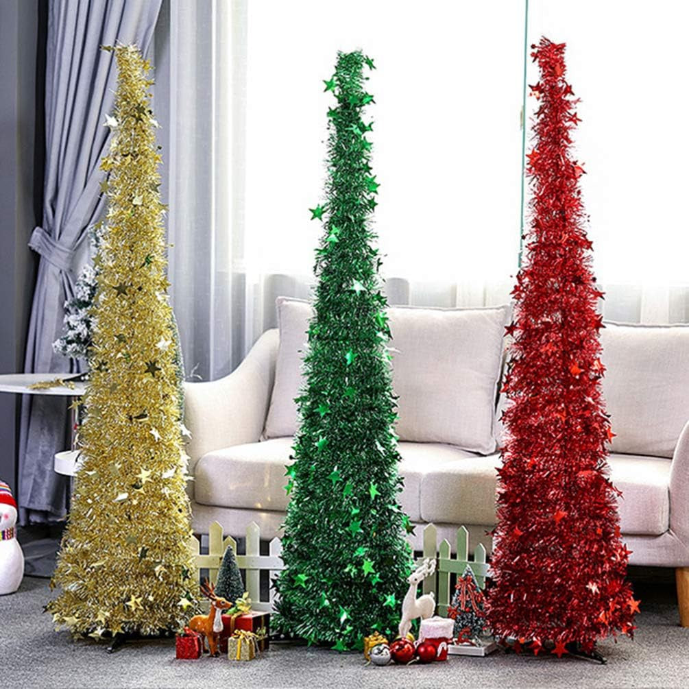 Sequin Pop up Christmas Tree Pet Plastic Christmas Tree Easy to Assemble and Store for Fireplace Party Home Office Store Classroom Xmas Decorations 120Cm (Red)