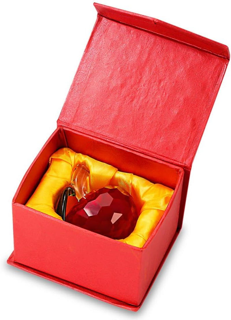 Crystal Apple Paperweight, 60 Mm Art Glass Apple Collectible Figurines Best for Lucky Christmas Eve Gifts Great Wedding Decor Gifts (Red)
