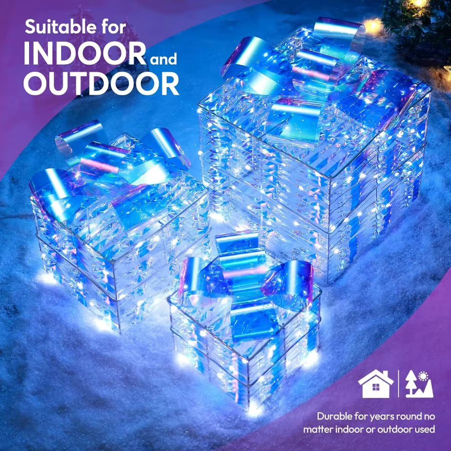 3 Pack 150 LED Lighted Gift Boxes Christmas Decorations Light up Present Boxes for Indoor Outdoor Yard Home Decorations