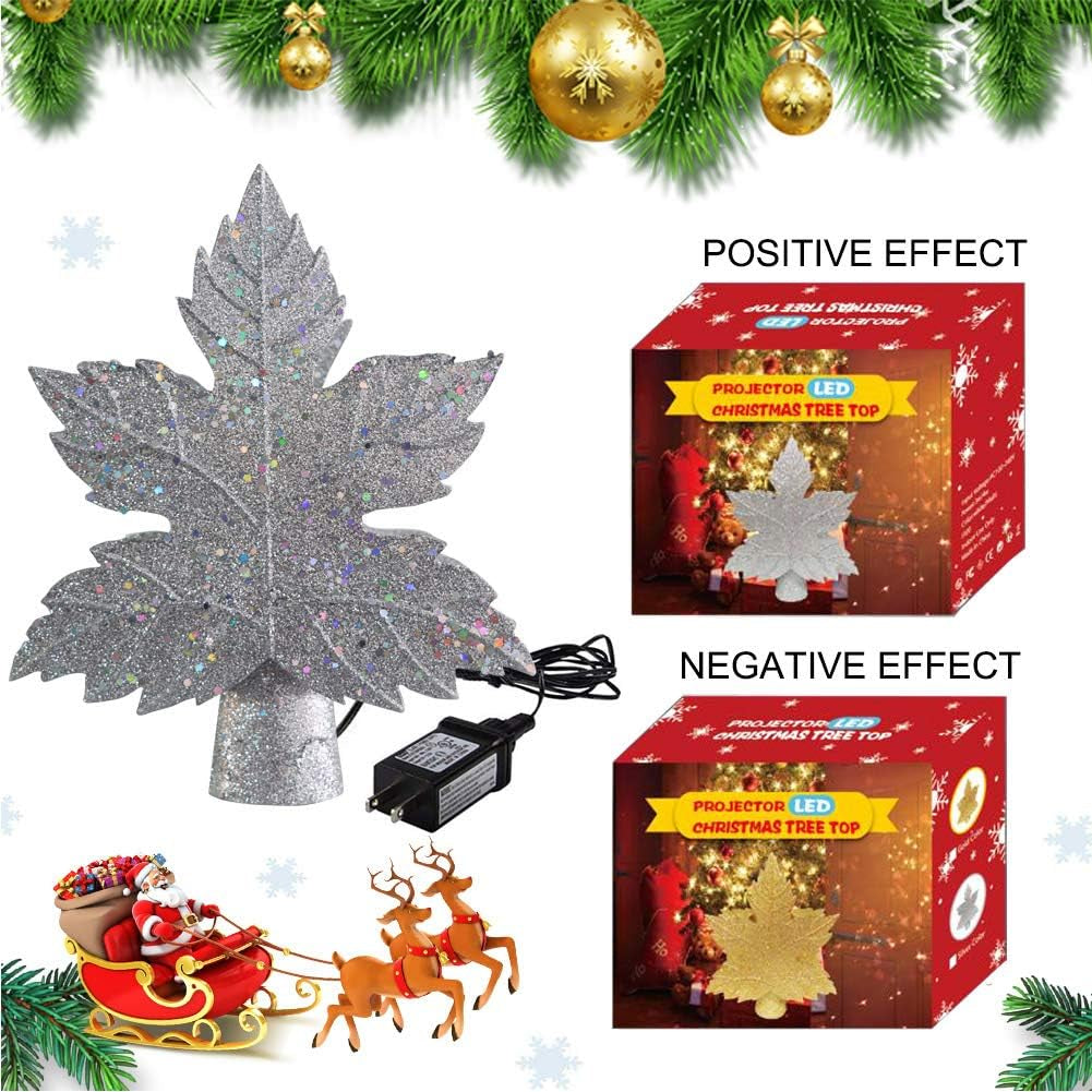 Star Christmas Tree Topper Christmas Tree Topper Lighted with 3D Rotating Snowflake Projector Lights LED Tree Top Projector for Xmas Holiday Home Party(Silver)