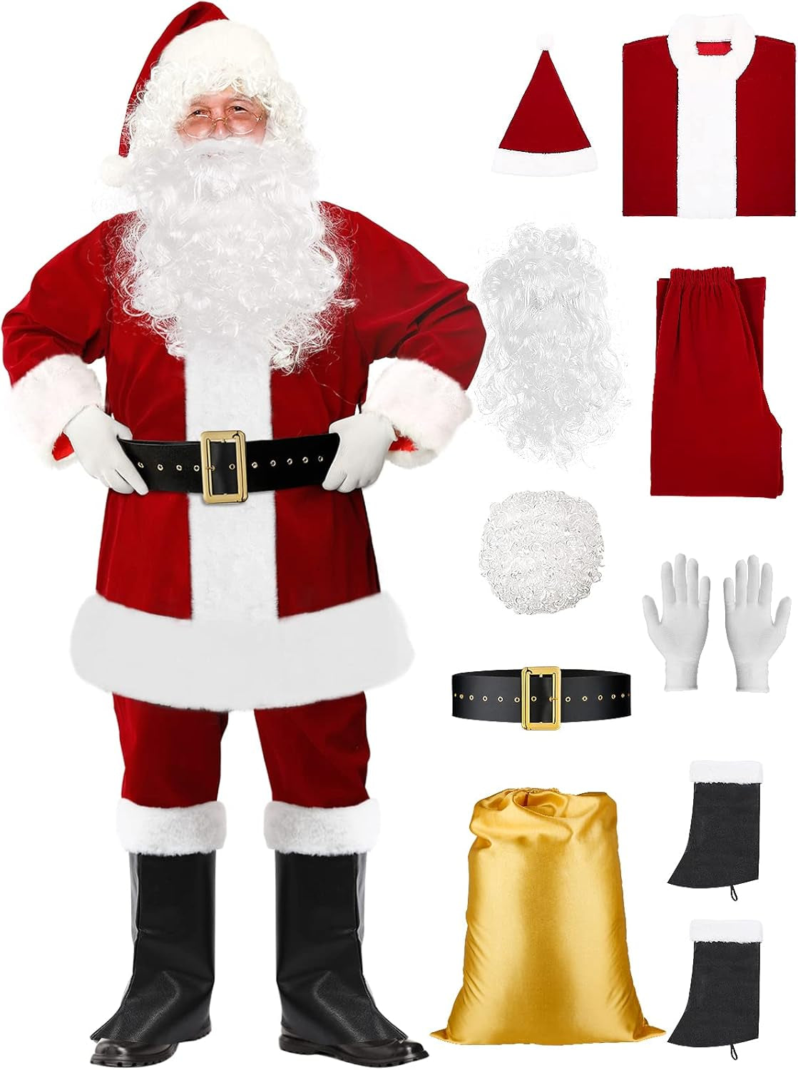 Santa Claus Costume Santa Suit Adult Men Deluxe Velvet Christmas Santa Costume Set