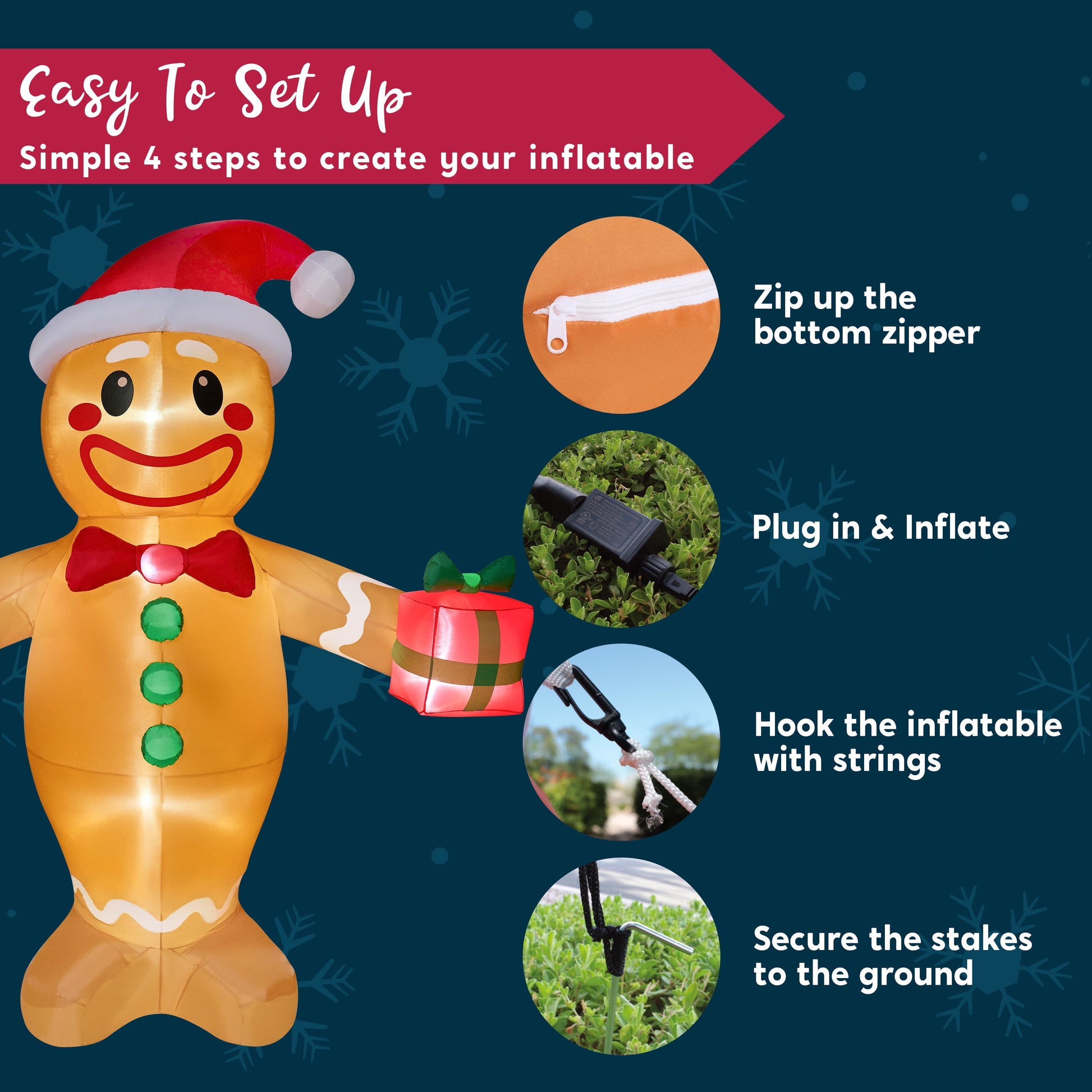 12 FT Christmas Inflatables Gingerbread Man Outdoor Decorations,Gingerbread Man Blow Ups Yard with Built-In Leds for Holiday Party Garden Lawn Decor