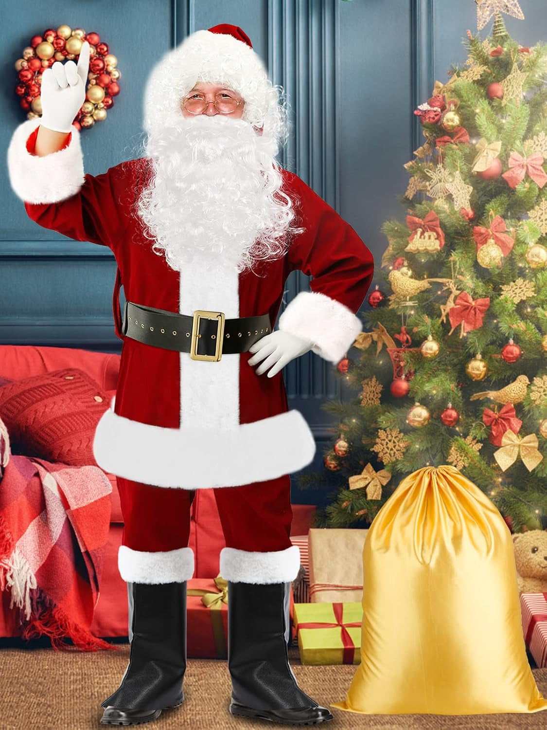 Santa Claus Costume Santa Suit Adult Men Deluxe Velvet Christmas Santa Costume Set
