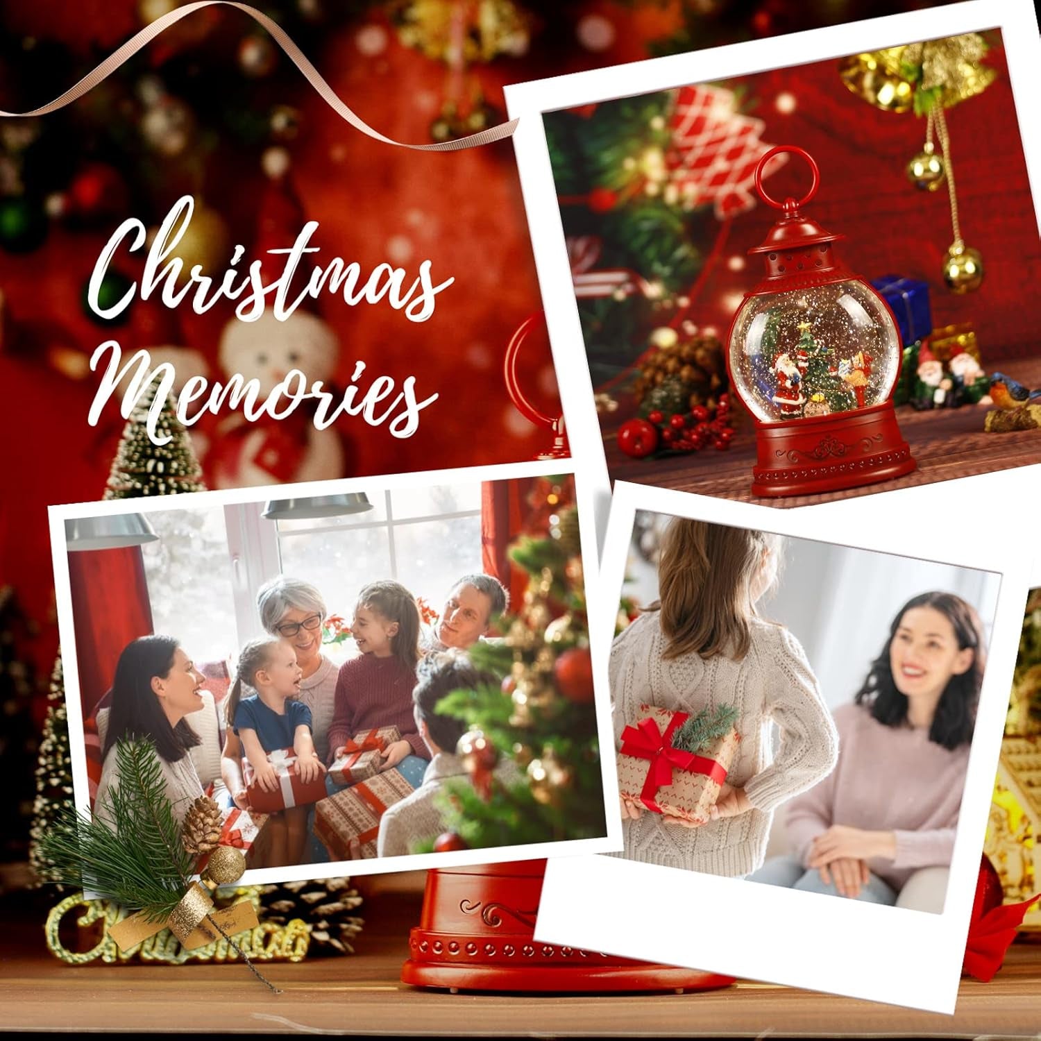 Santa Snow Globe Lighted Christmas Decorations, Musical Christmas Snow Globe Lantern with Swirling Glitter,Christmas Holiday Party Gifts and Decorations