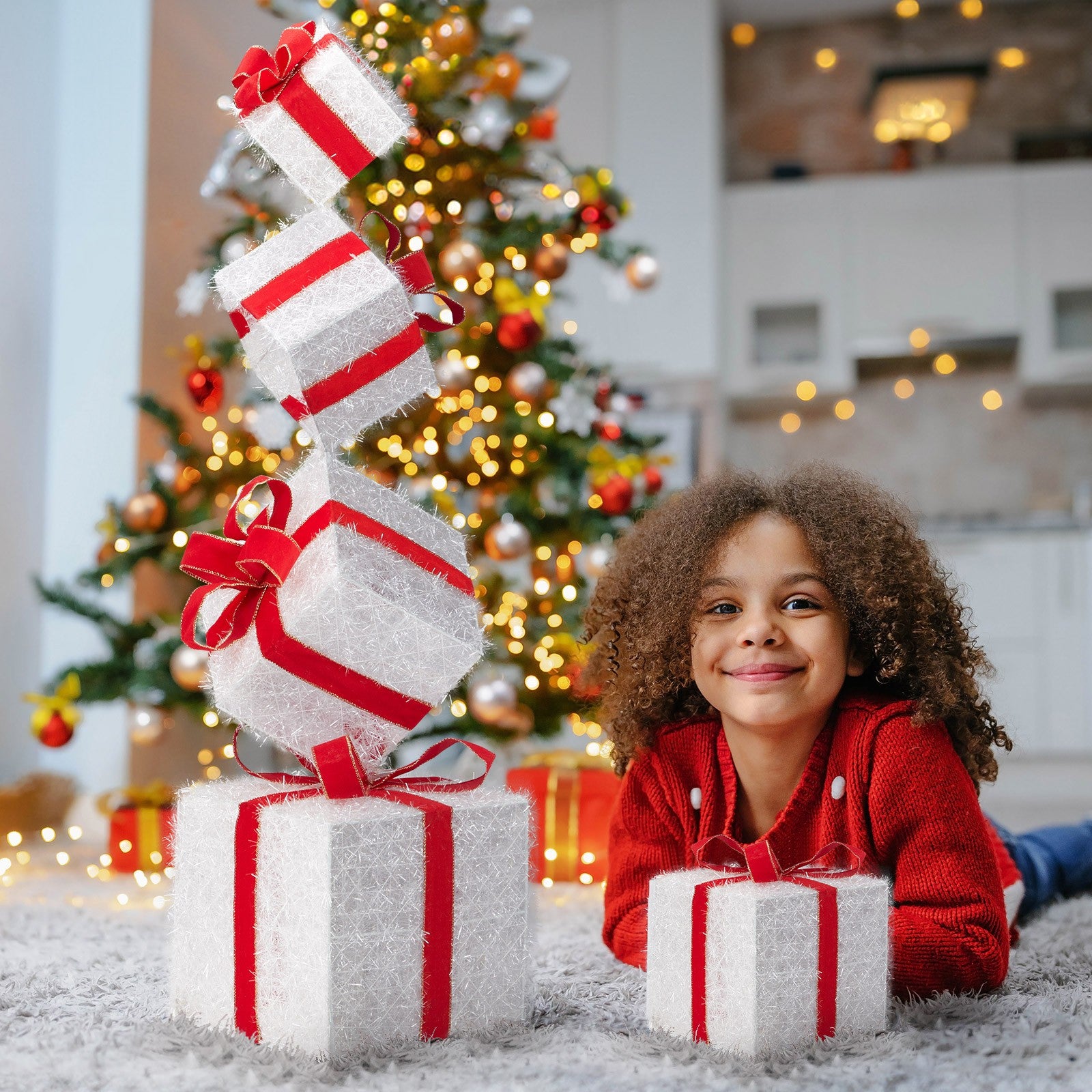 Set of 4 Christmas Lighted Gift Boxes Decorations Indoor Outdoor LED Light Up