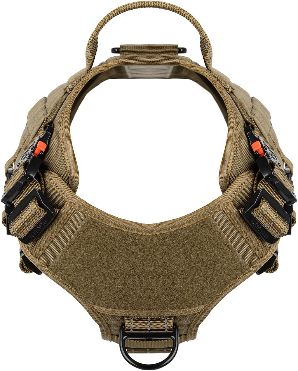 Tactical Dog Harness with 4X Metal Buckle,Working Dog MOLLE K9 Vest with Handle,No Pulling Front Clip,Adjustable Pet Harness for Large Dogs (L (28"-35" Chest), Brown)
