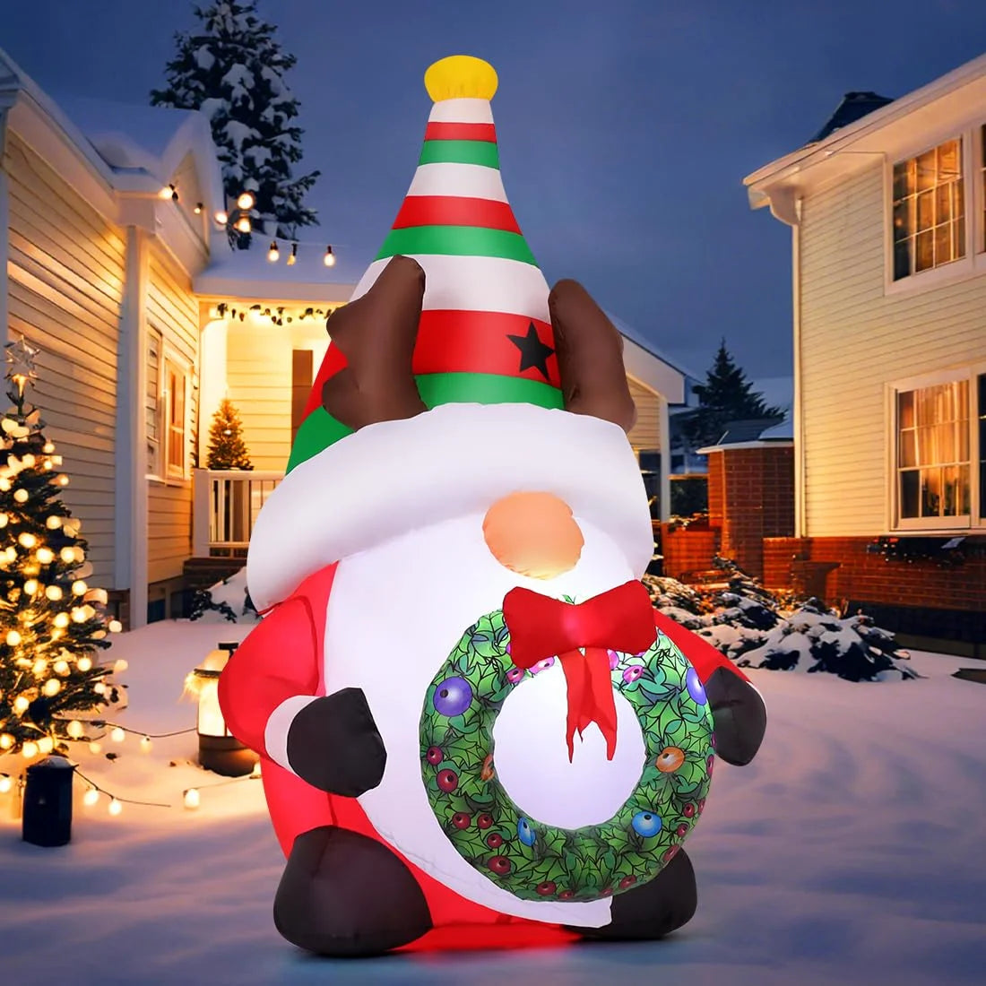Christmas Inflatables 5 FT Christmas Gnomes Inflatables Holding Garland with Built-In Leds, Cute Gnome Blow up Inflatable Christmas Gnome, Outdoor Christmas Decorations for Xmas Holiday Party