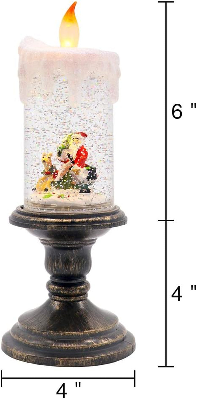 Christmas Snow Globe with Timer, Battery Operated Swirling Water Glittering Lighted Snow Globe Candlestick Thanksgiving Christmas Decoration(Santa)