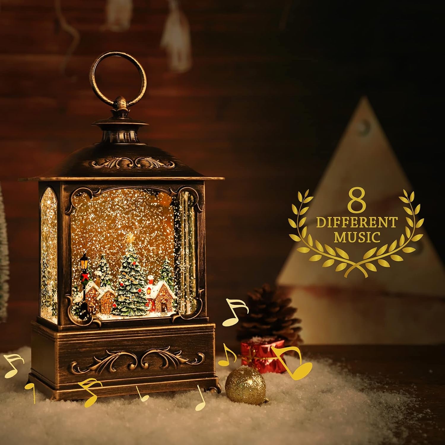 Christmas Lantern, Lit Christmas Snow Globe Lantern-With USB+ Music Christmas Water Lantern Snow Globe Portable Creative Cute Christmas Decorations and Charming Gifts(Forest House