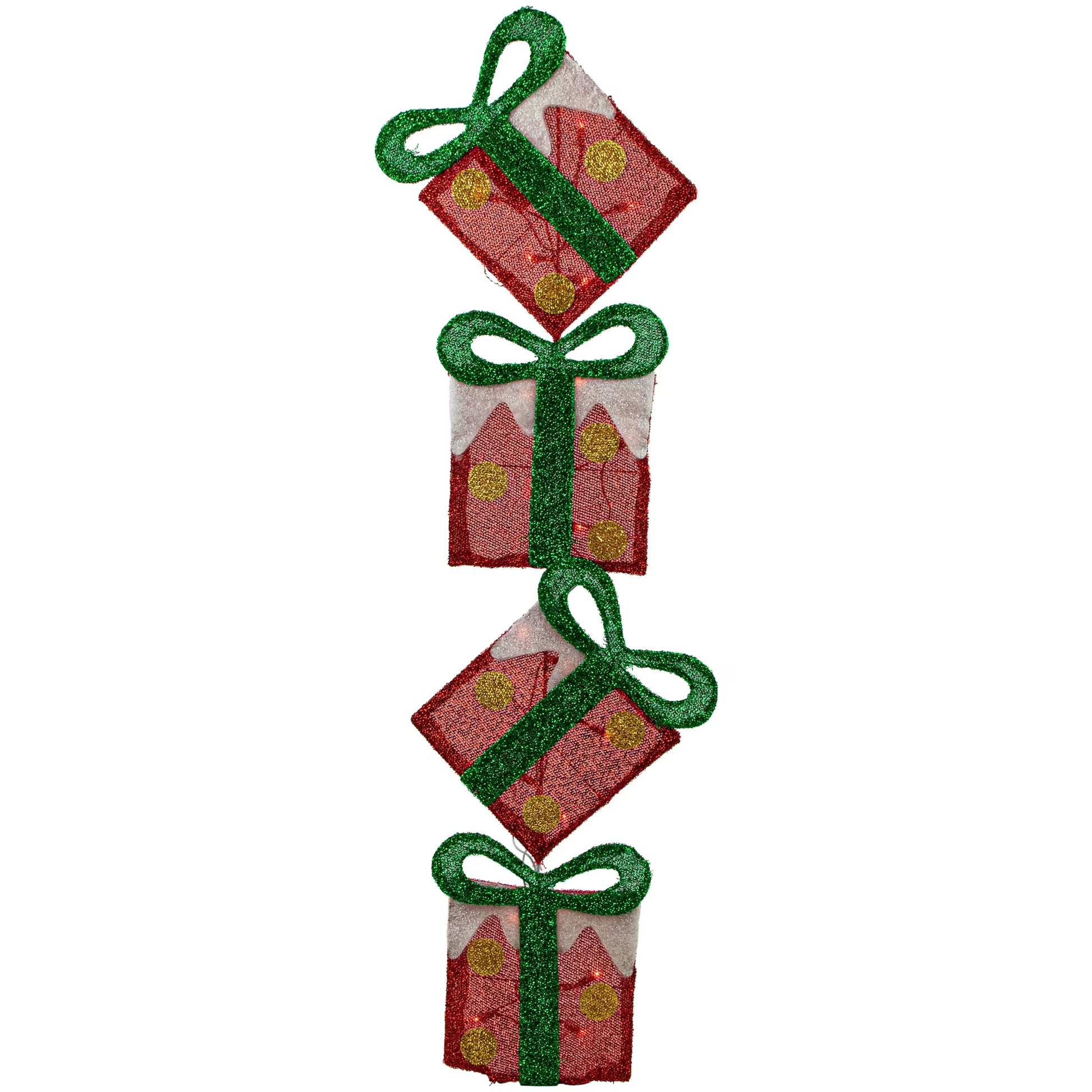 Lighted Tinsel Stacked Gift Boxes Outdoor Christmas Decoration - 44" - Clear Lights
