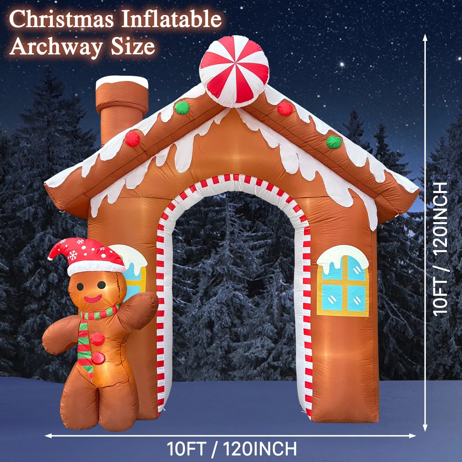 10FT Christmas Inflatables Gingerbread House Archway, Blow up Christmas Inflatables Archway with Gingerbread Man Outdoor Decorations with Build-In LED Lights for Garden Lawn Porch Holiday Party Decor