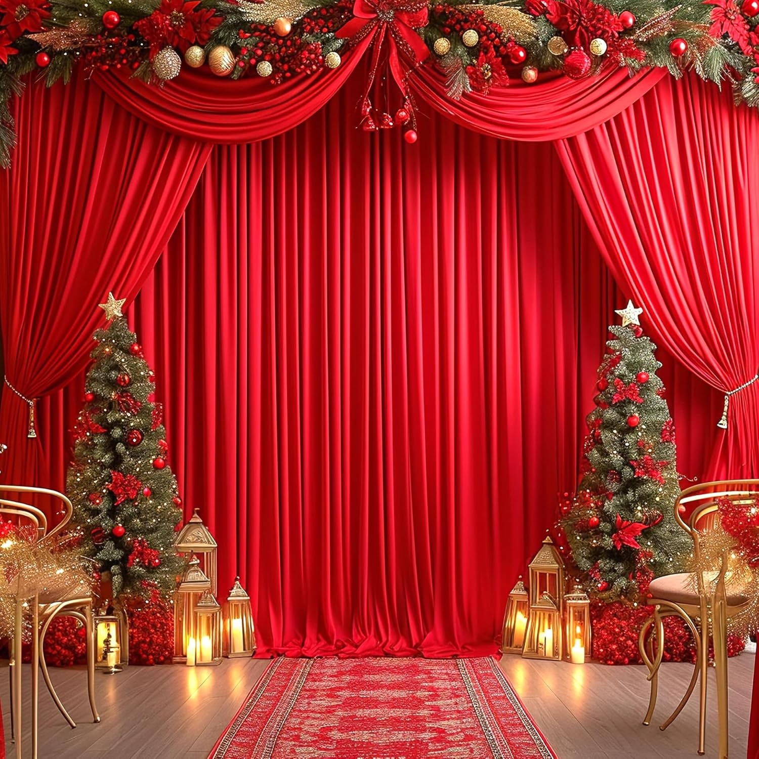 10X10 Red Backdrop Curtain for Parties Wedding Wrinkle Free Red Photo Curtains Backdrop Drapes Fabric Decoration for Birthday Party Baby Shower Christmas 5Ft X 10Ft,2 Panels