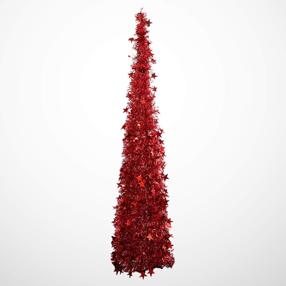 Sequin Pop up Christmas Tree Pet Plastic Christmas Tree Easy to Assemble and Store for Fireplace Party Home Office Store Classroom Xmas Decorations 120Cm (Red)