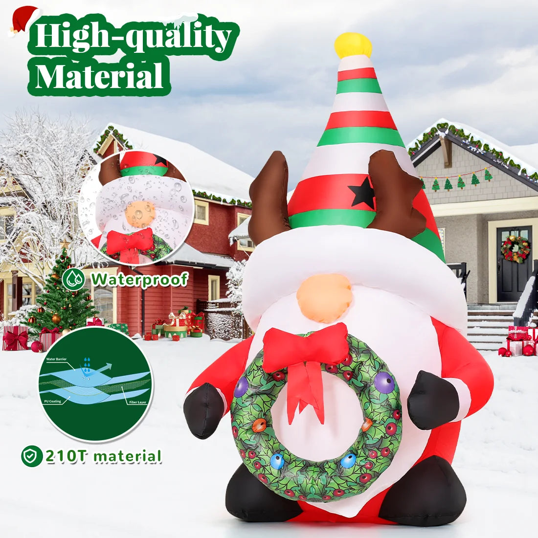 Christmas Inflatables 5 FT Christmas Gnomes Inflatables Holding Garland with Built-In Leds, Cute Gnome Blow up Inflatable Christmas Gnome, Outdoor Christmas Decorations for Xmas Holiday Party