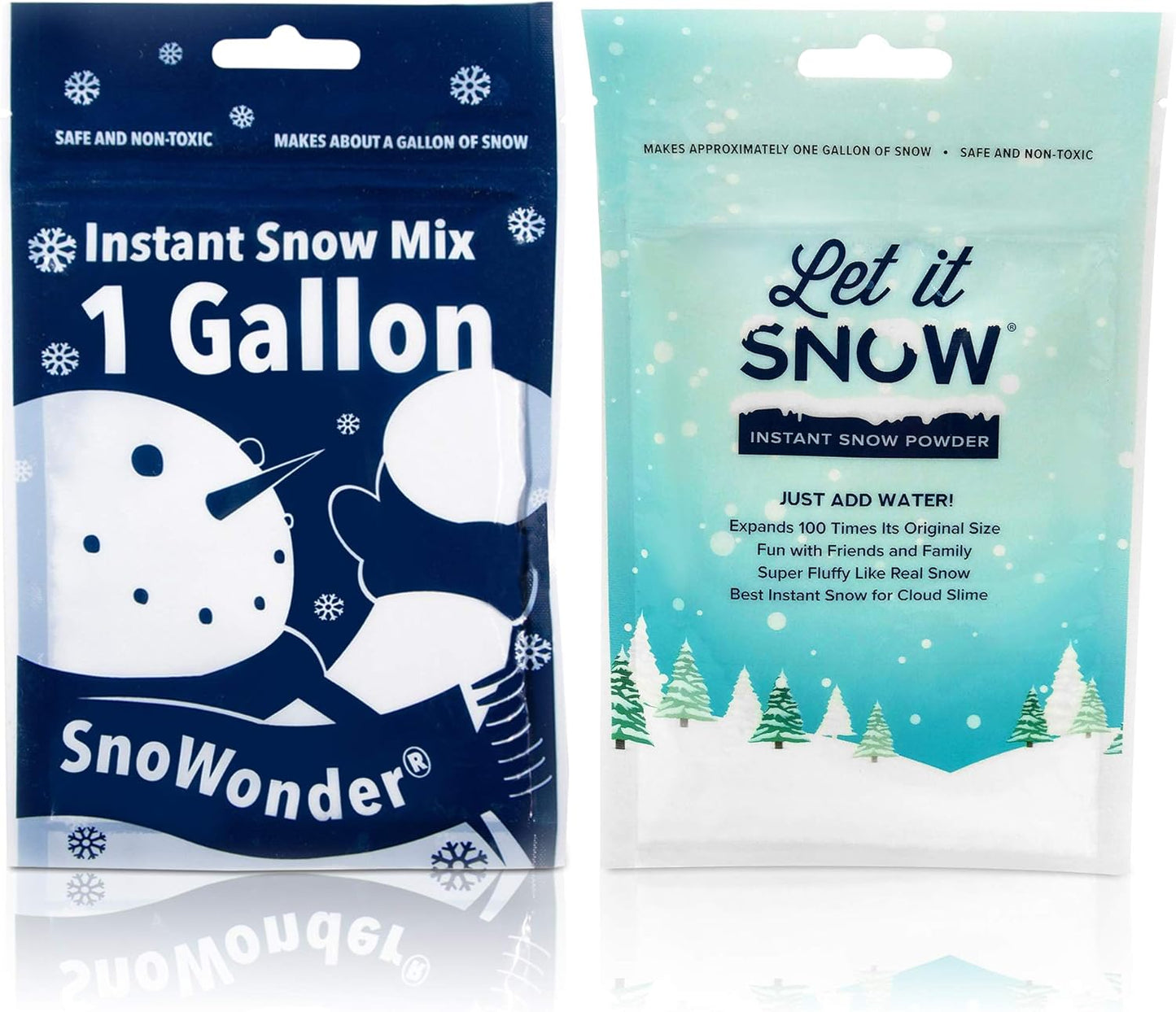 and Snowonder Instant Snow Powder for Slime and Holiday Decorations - Artificial Snow Mix Makes 2 Gallons of Fake Snow - Made in the USA