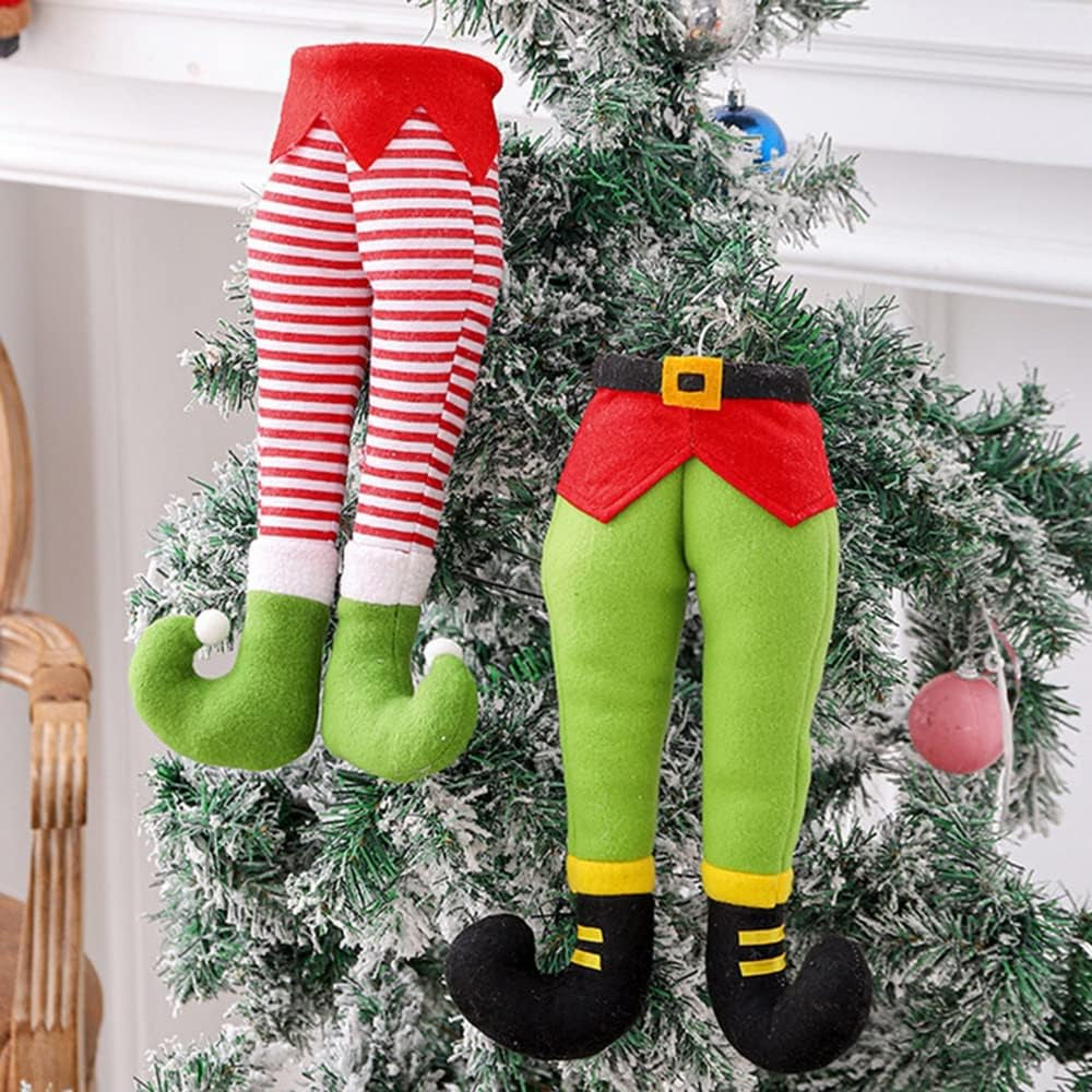 Christmas Elf Stuffed Legs Stuck Tree Topper Decorations Plush Santa Elf Leg Hanging Ornaments Xmas Holiday Indoor Outdoor Party Home Decor Fireplace Car Christmas Ornament