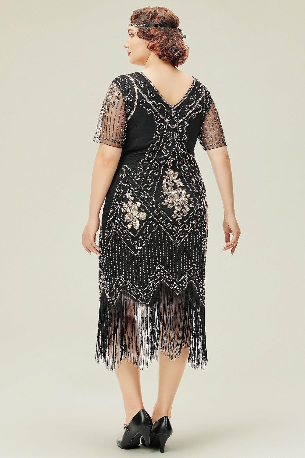 1920S Art Deco Fringed Sequin Dress Roaring 20S Flapper Fancy Dress