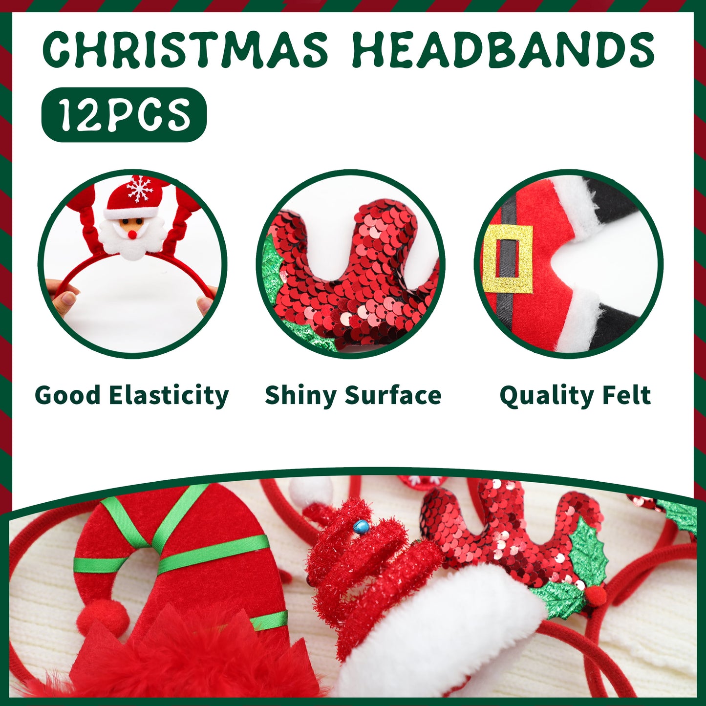 12Pcs Christmas Headbands for Adults Bulk,Christmas Headwear Quality Felt Head Topper for Christmas Parties Favors Supplies,Holiday Headbands,12 Designs Christmas Headband