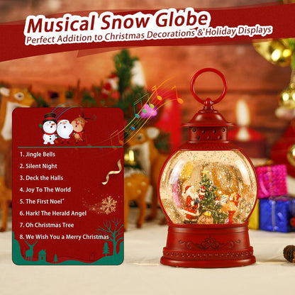 Santa Snow Globe Lighted Christmas Decorations, Musical Christmas Snow Globe Lantern with Swirling Glitter,Christmas Holiday Party Gifts and Decorations