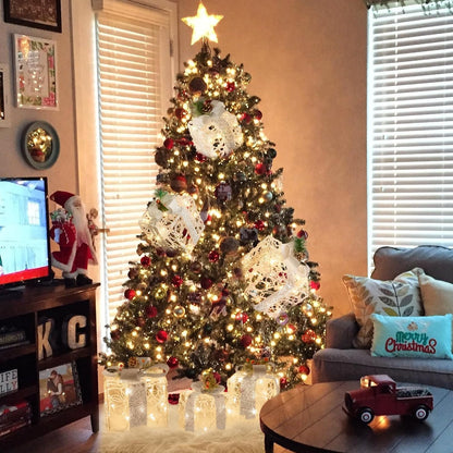 Christmas Lighted Gift Boxes, Set of 3 White Gift Box with 48 Warm White Lights, Outdoor Decorations Plug in for Yard Lawn Porch Holiday