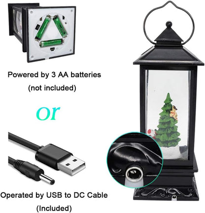 Lighted Musical Snow Globe Lantern with 6 Hour Timer, 12 Inches USB Powered & Battery Operated Spinning Water and Swirling Glitter Christmas Snow Globe Lantern Gifts(Santa and Tree)