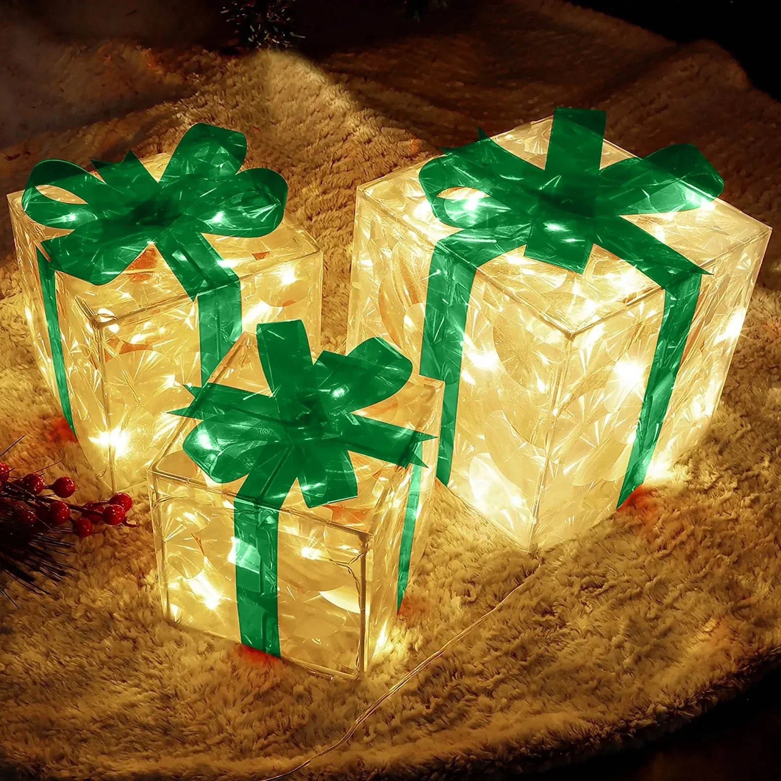 Lighted Gift Boxes Christmas Decorations Indoor Lighting Christmas Box Backyard Outdoor Glowing Christmas Outdoor Decor Lights Up,Green