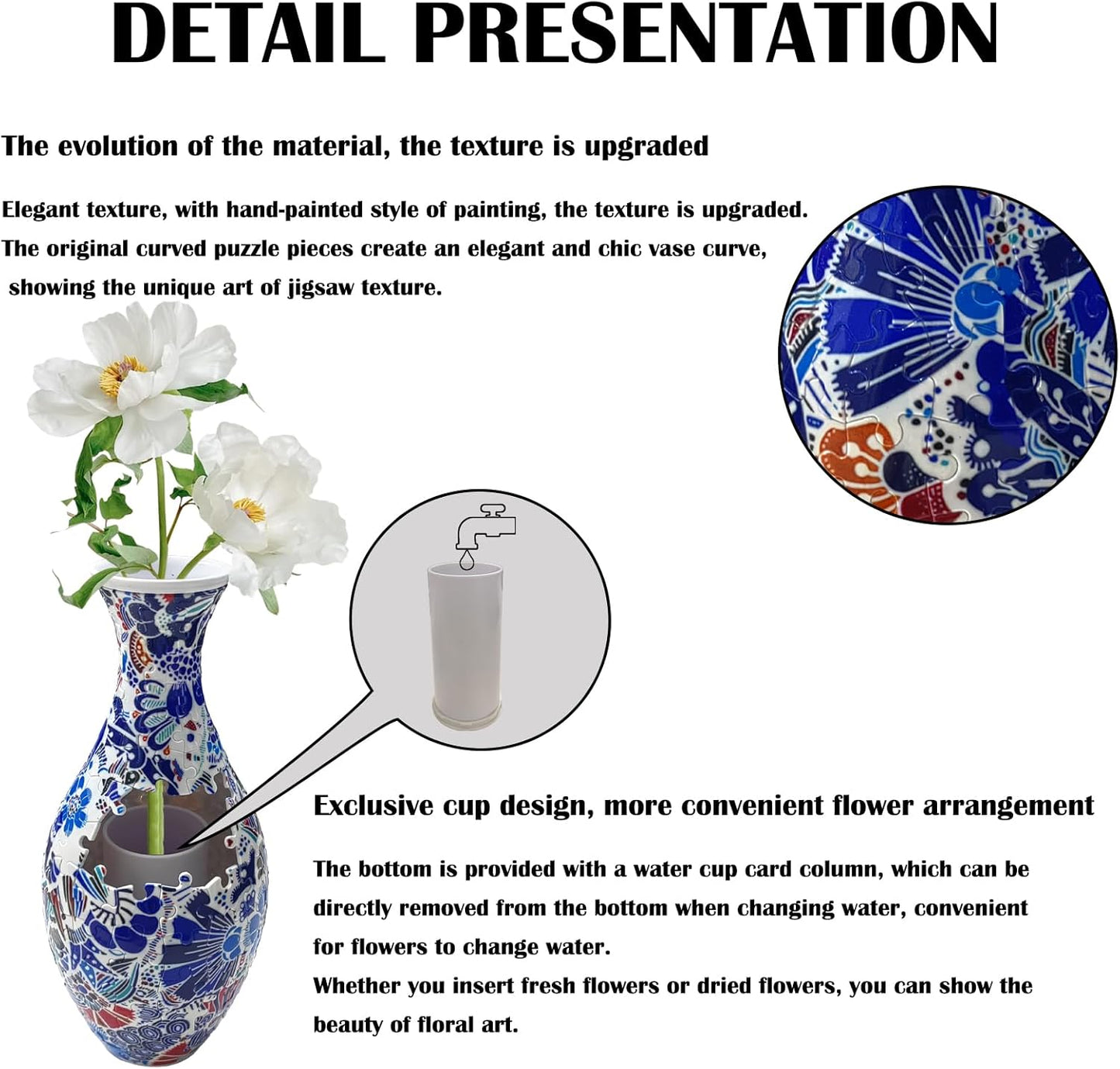 3D Puzzle Vase Unique Flower Vase for Adults Made by 160 Curved Plastic Puzzle Pieces, Vases for Flower Home Creative Gift for Parents & Housewarming