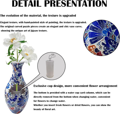 3D Puzzle Vase Unique Flower Vase for Adults Made by 160 Curved Plastic Puzzle Pieces, Vases for Flower Home Creative Gift for Parents & Housewarming