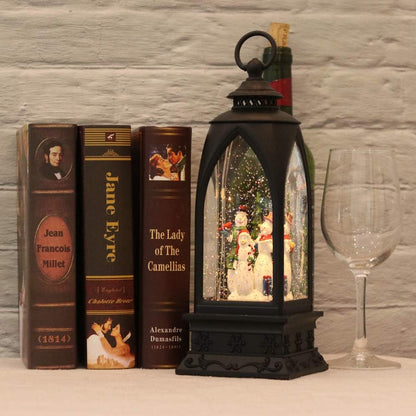 12” Christmas Snow Globe Lantern Snowman with Music & Timer, USB Lined/Battery Operated Lighted Water Glittering Lantern for Christmas Festival Decoration Gifts – Snowman