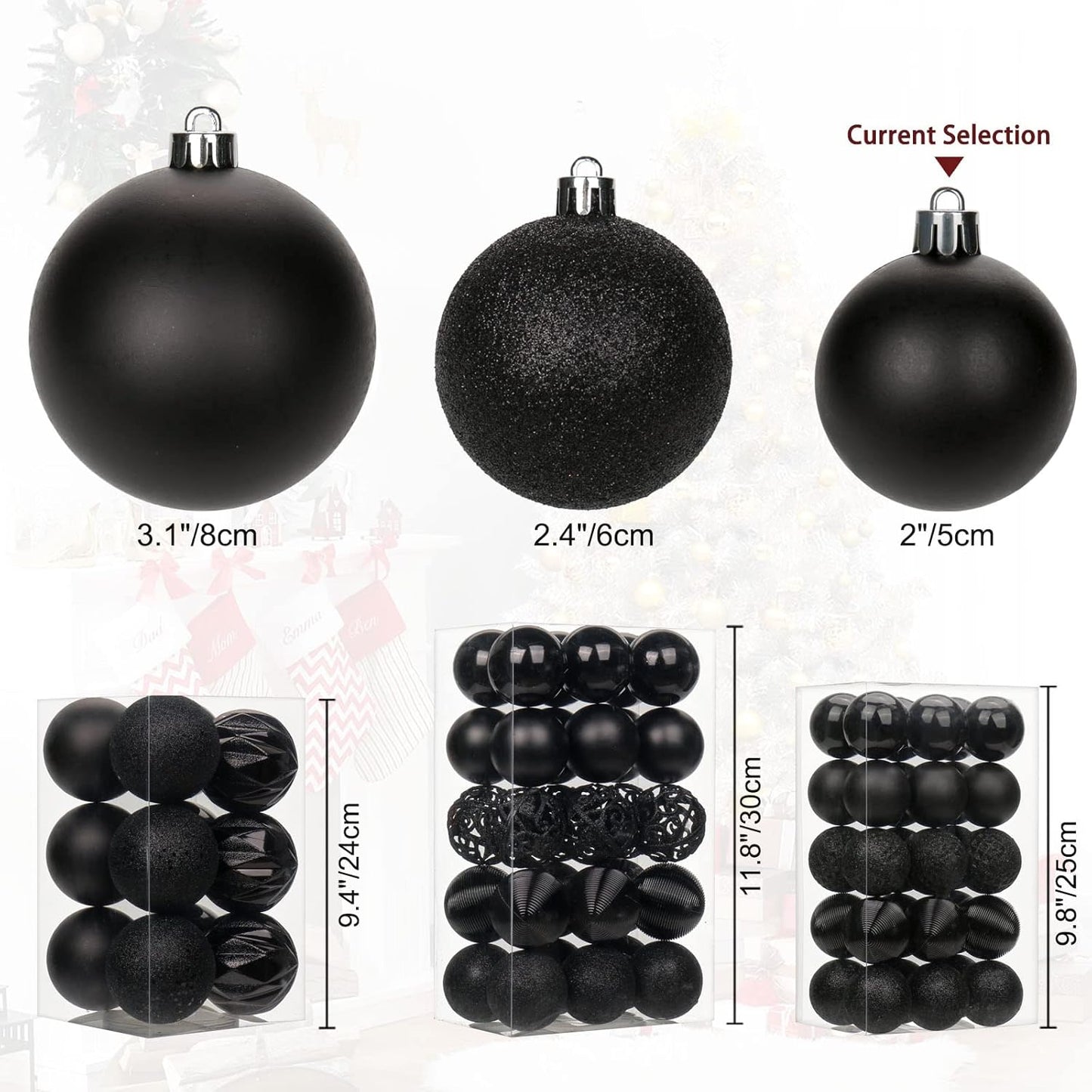 30PCS Shatterproof Black Christmas Tree Ball Ornaments for Holiday Decor