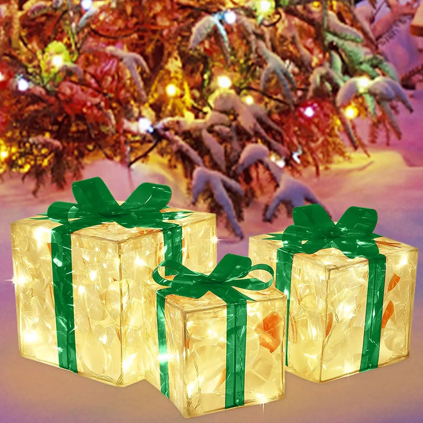 Lighted Gift Boxes Christmas Decorations Indoor Lighting Christmas Box Backyard Outdoor Glowing Christmas Outdoor Decor Lights Up,Green