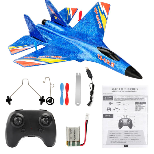 SU27 RC Plane 2.4G 2CH Remote Control Flying Glider with LED Lights- EPP Foam Airplane Toys for Children Gifts