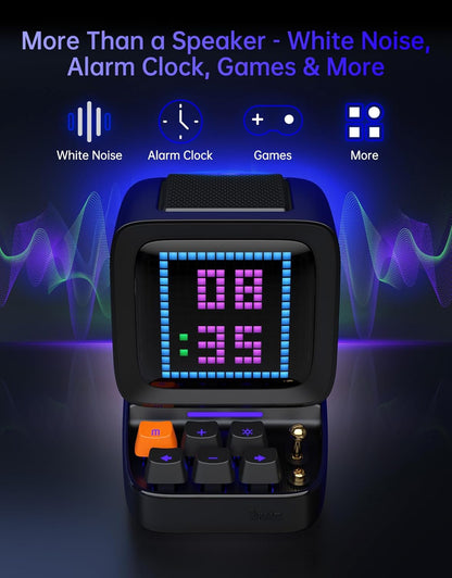 Ditoo Retro Pixel Art Game Bluetooth Speaker with 16X16 LED App Controlled Front Screen (Black)
