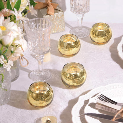 12 Pcs Gold Votive Candle Holders -Gold Mercury Glass Candle Holders, Diwali Decorations for Home, Wedding Centerpieces for Tables, Christmas Tea Light Holders