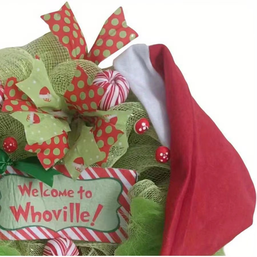 Christmas Thief Wreath Front Door Green Elf Legs Christmas Wreath Pendant Welcome Sign Home Decor Indoor Outdoor