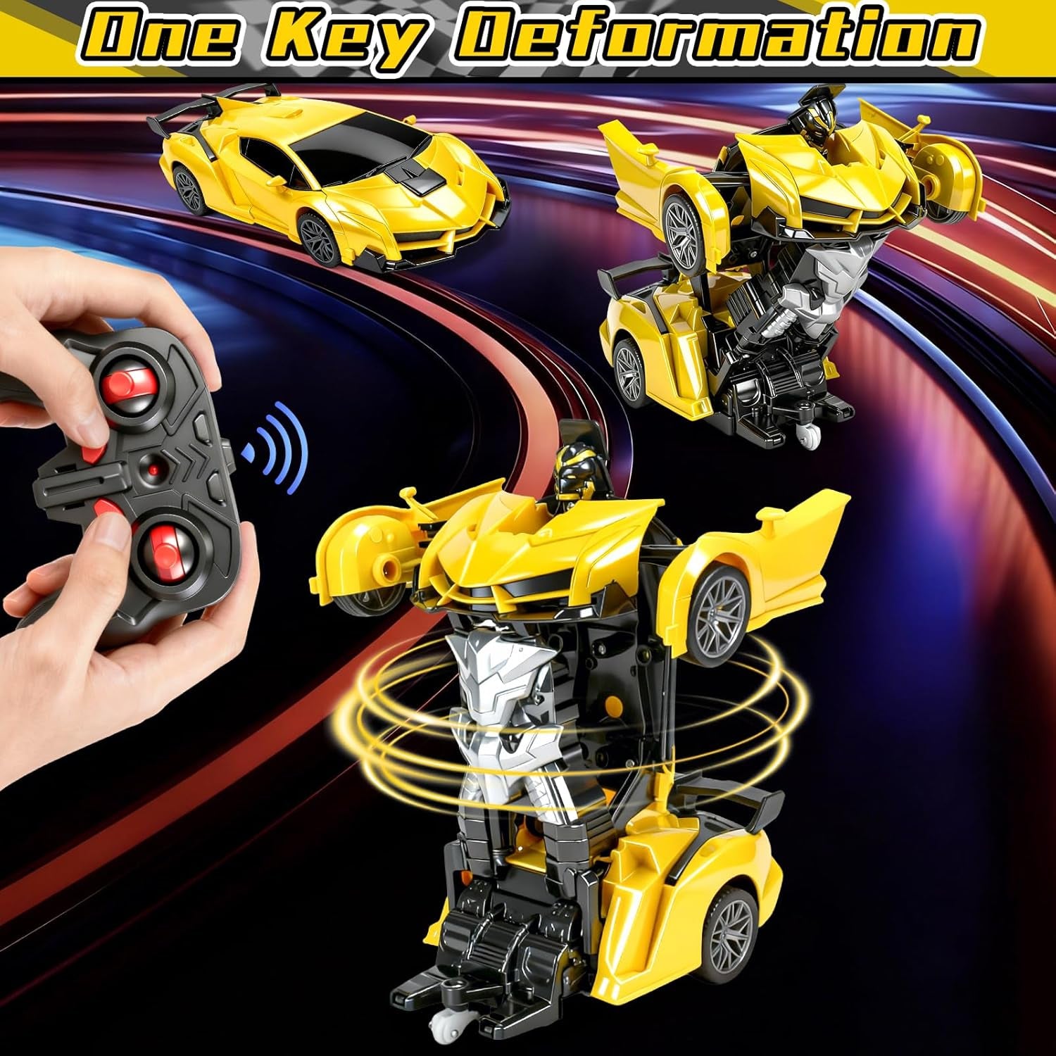 RC Car- Remote Control Car for Boys 4-7 8-12 Gifts-1:18 Transform Robot Toy Car with 360° Rotating Led Lights & One Button Deformation,Kids Transform Toys for 3 4 5 6 7 8 9 10+Years Old