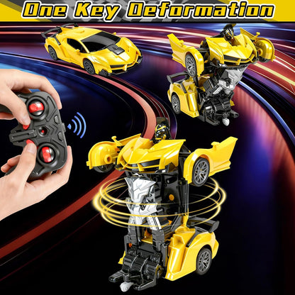 RC Car- Remote Control Car for Boys 4-7 8-12 Gifts-1:18 Transform Robot Toy Car with 360° Rotating Led Lights & One Button Deformation,Kids Transform Toys for 3 4 5 6 7 8 9 10+Years Old