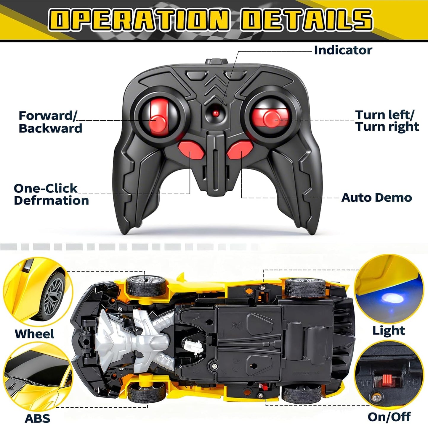 RC Car- Remote Control Car for Boys 4-7 8-12 Gifts-1:18 Transform Robot Toy Car with 360° Rotating Led Lights & One Button Deformation,Kids Transform Toys for 3 4 5 6 7 8 9 10+Years Old