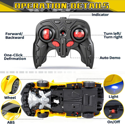 RC Car- Remote Control Car for Boys 4-7 8-12 Gifts-1:18 Transform Robot Toy Car with 360° Rotating Led Lights & One Button Deformation,Kids Transform Toys for 3 4 5 6 7 8 9 10+Years Old